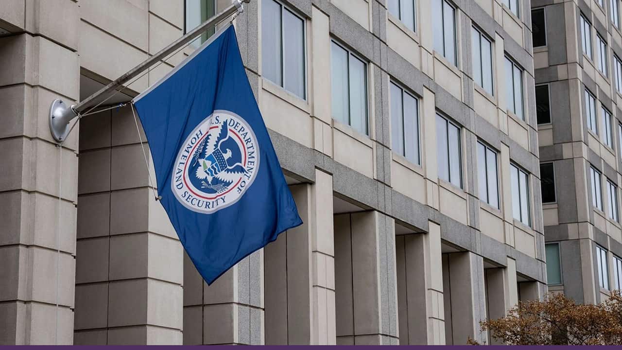 US Department of Homeland Security flag outside federal government building
