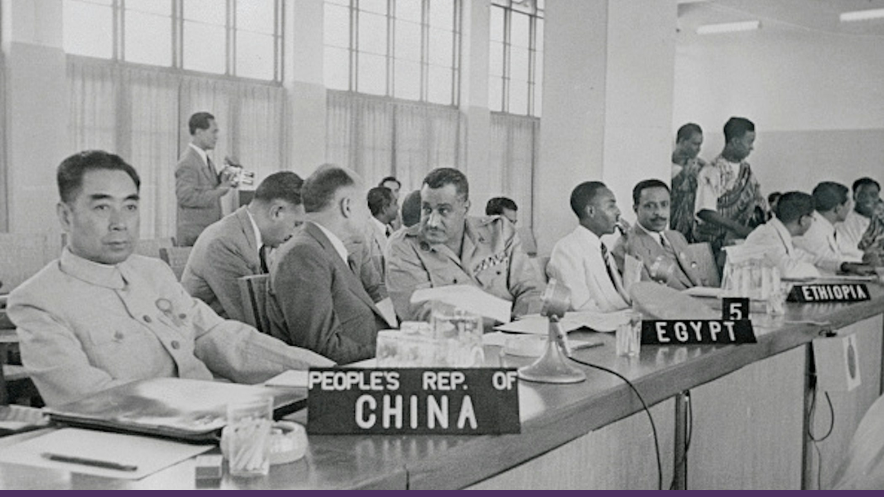 Leaders from the People's Republic of China, Egypt, and Ethiopia attending the 1955 Bandung Conference, a key event in the foundation of the Non-Aligned Movement