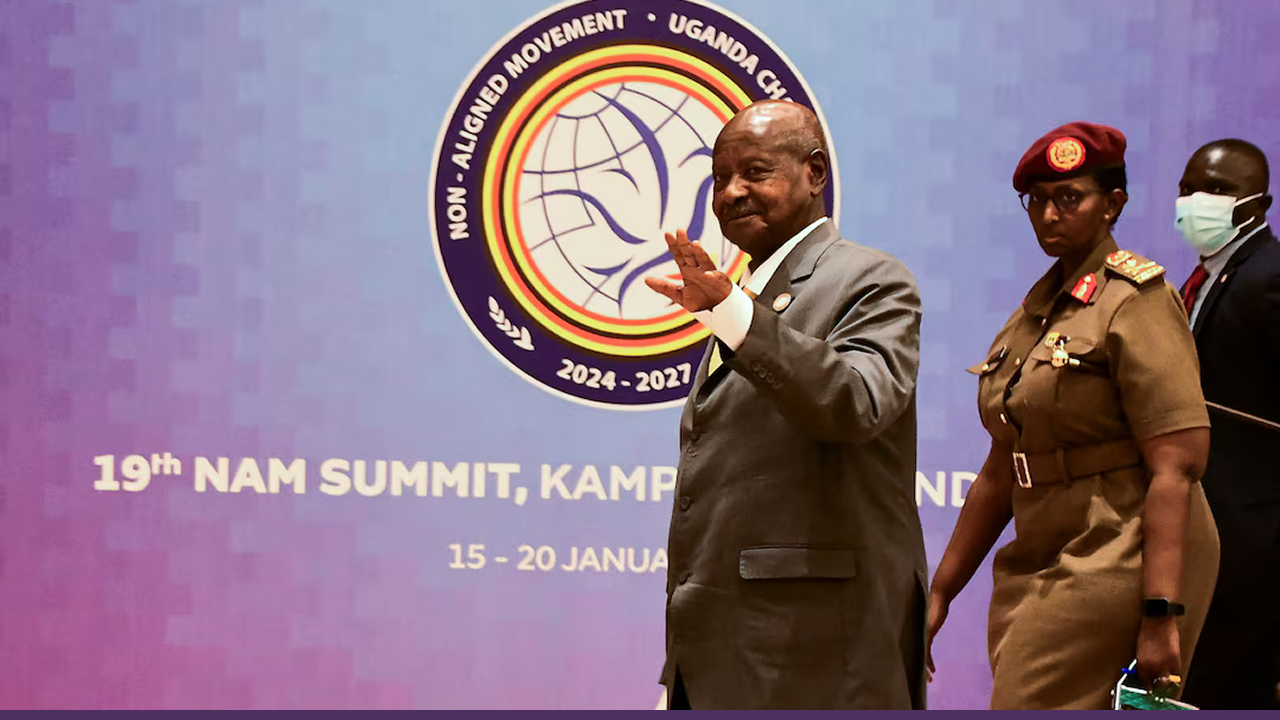 Ugandan President Yoweri Museveni at the 19th Non-Aligned Movement Summit in Kampala, January 2024