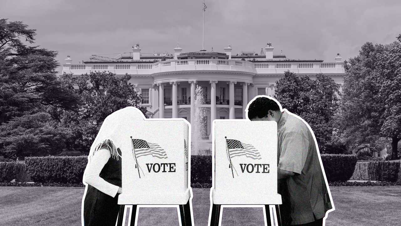 Voters casting ballots in front of the White House during a U.S. presidential election